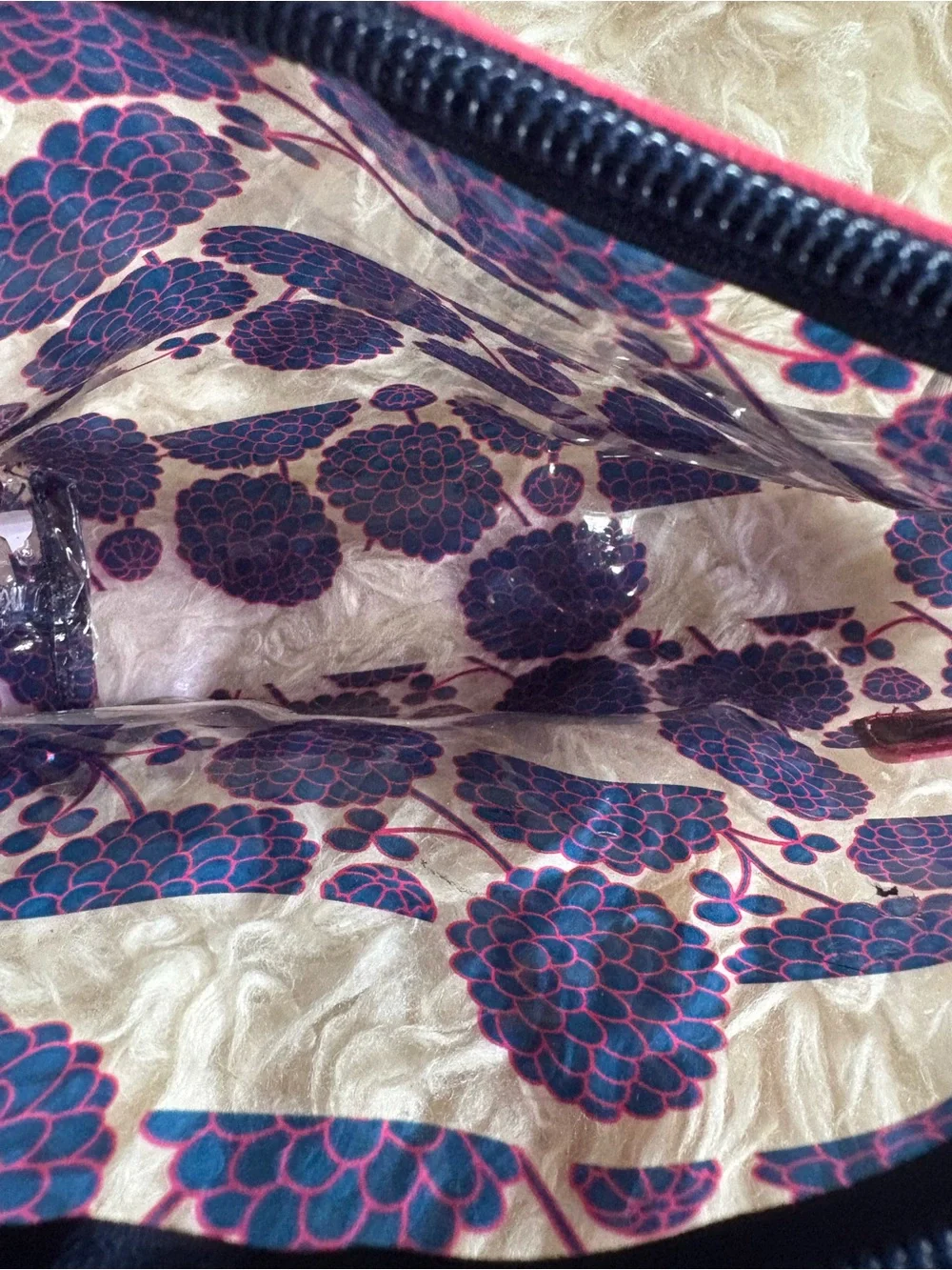 Pattern Clear Floral Cosmetic Pouch in Pink and Navy